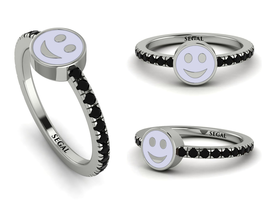 Elegant Enamel Smile Black Diamond Ring - Smile No. 9