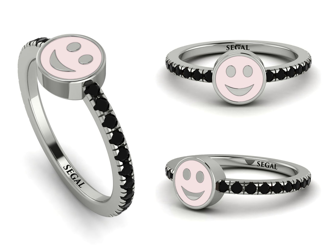 Elegant Enamel Smile Black Diamond Ring - Smile No. 9