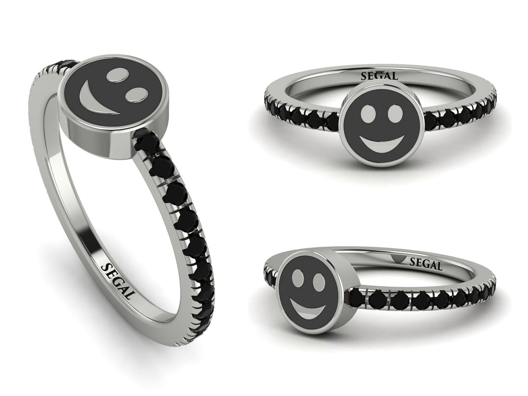 Elegant Enamel Smile Black Diamond Ring - Smile No. 9