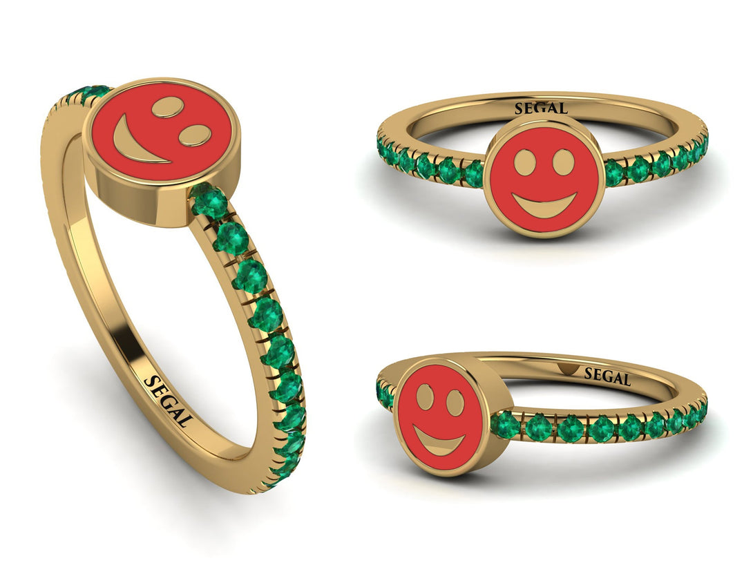 Elegant Enamel Smile Emerald Ring - Smile No. 4