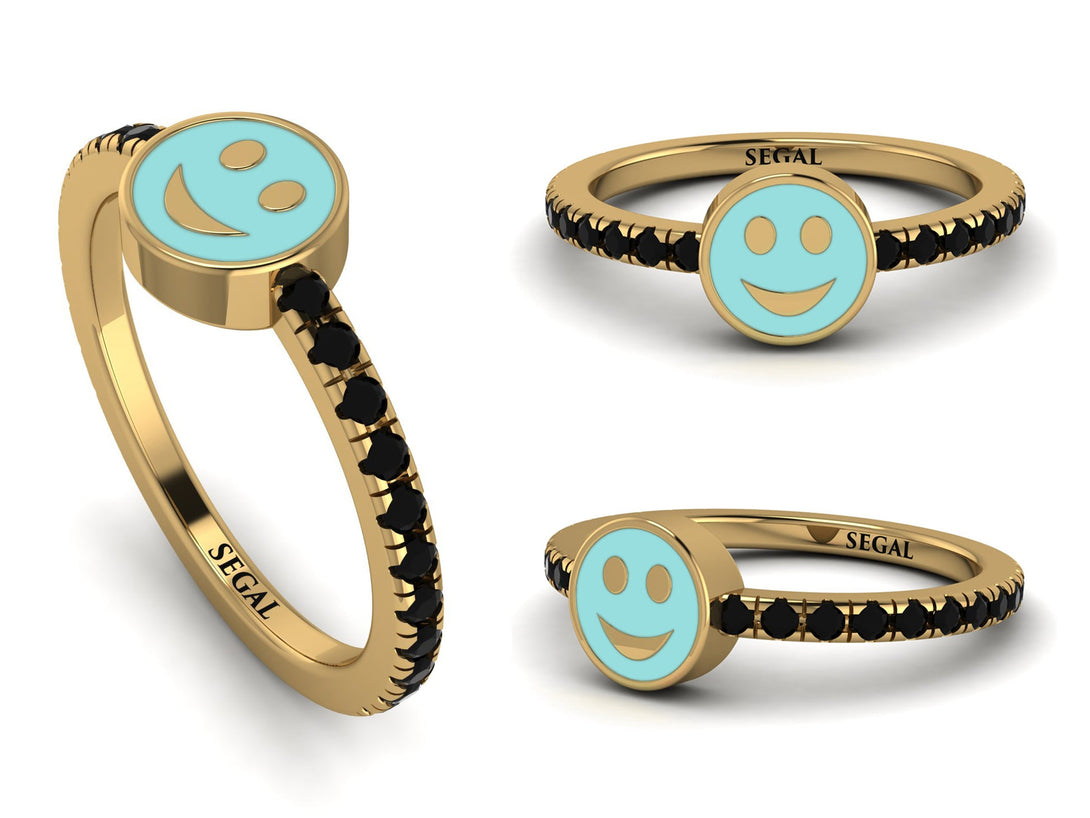 Elegant Enamel Smile Black Diamond Ring - Smile No. 7