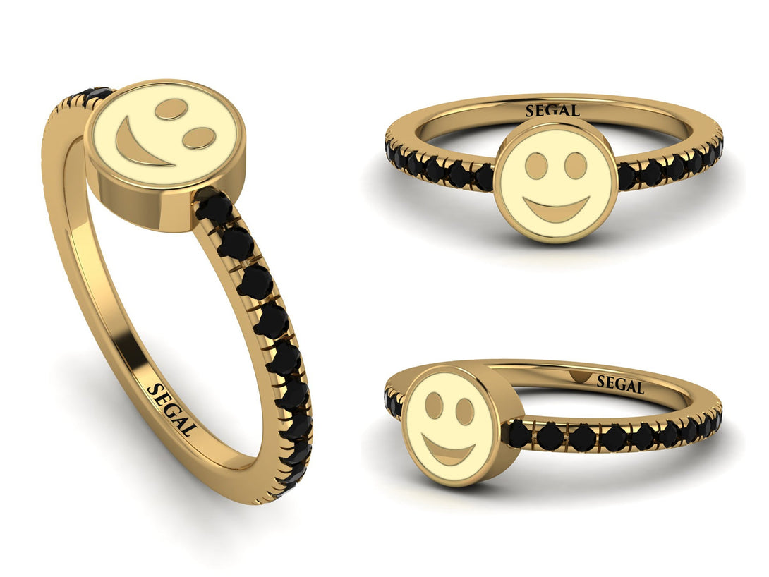 Elegant Enamel Smile Black Diamond Ring - Smile No. 7