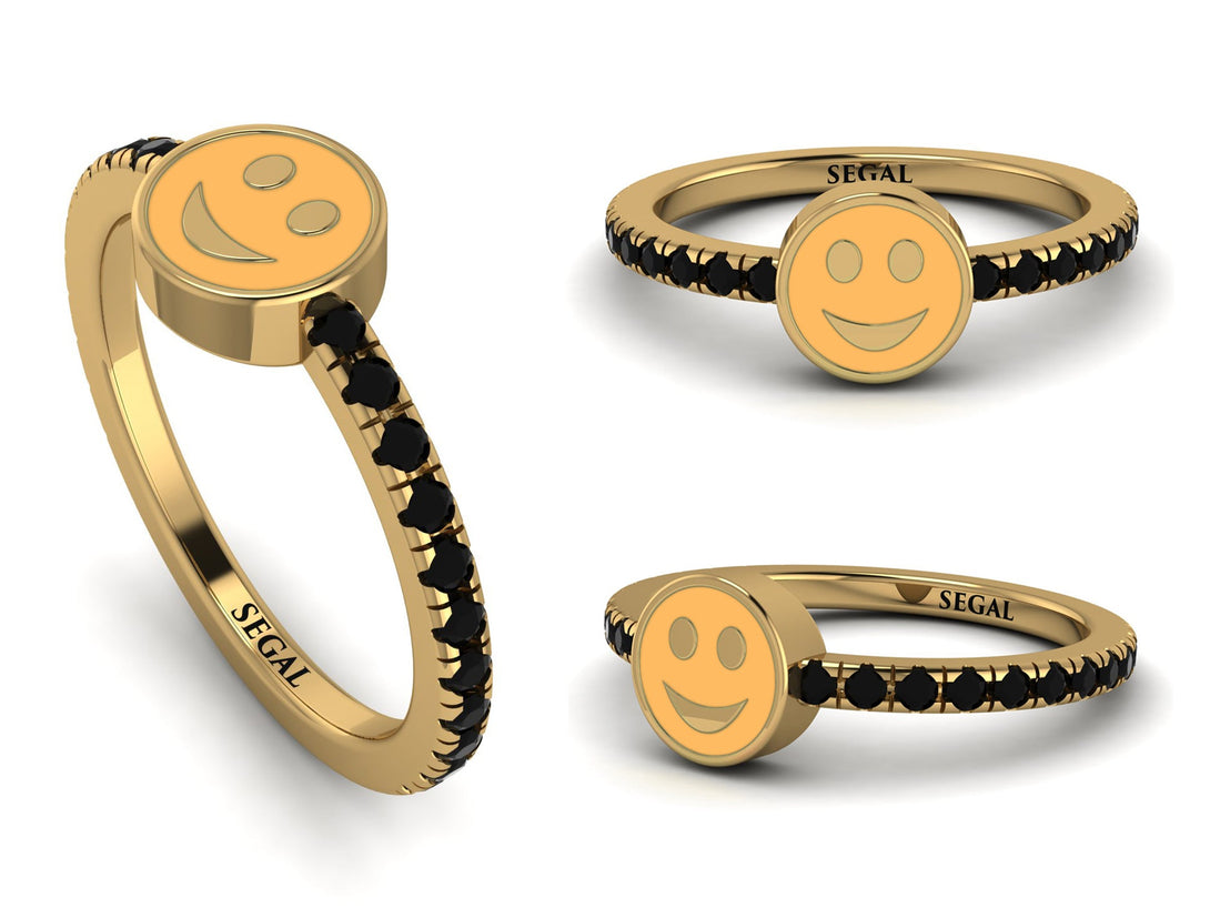 Elegant Enamel Smile Black Diamond Ring - Smile No. 7
