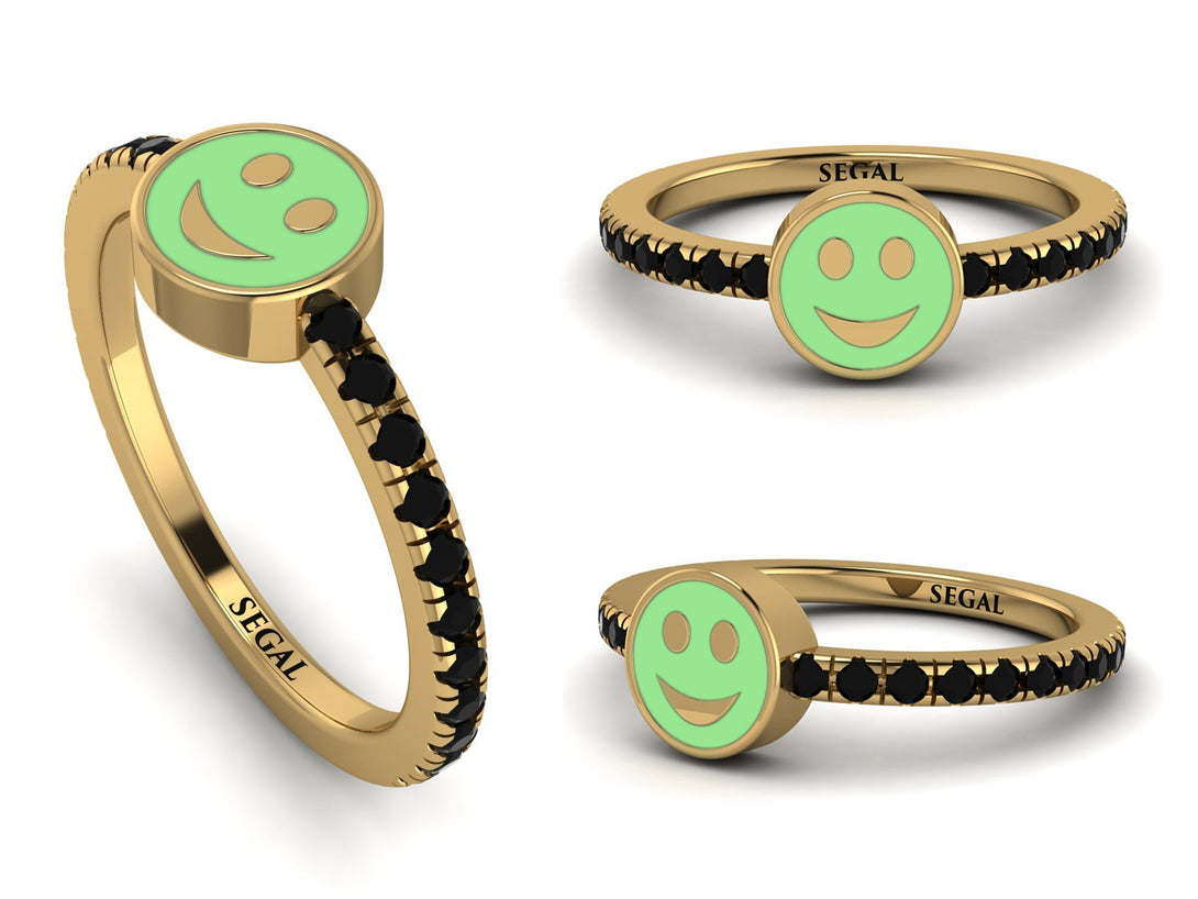 Elegant Enamel Smile Black Diamond Ring - Smile No. 7