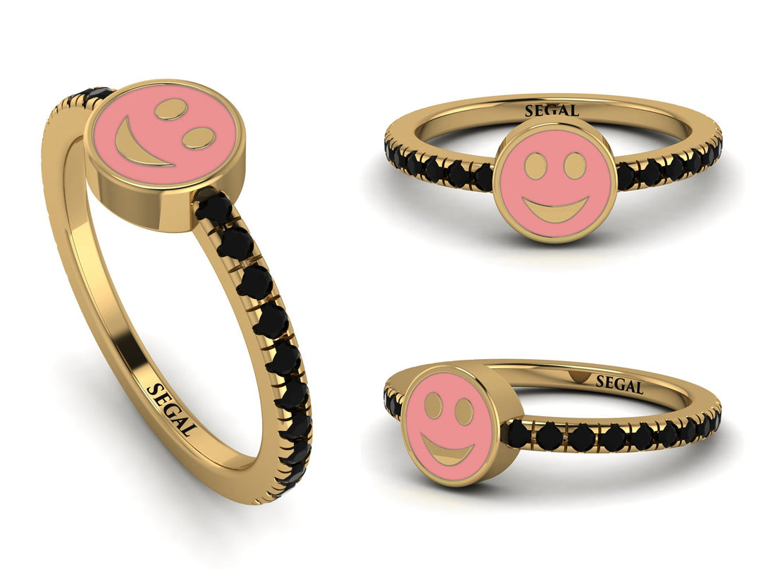 Elegant Enamel Smile Black Diamond Ring - Smile No. 7