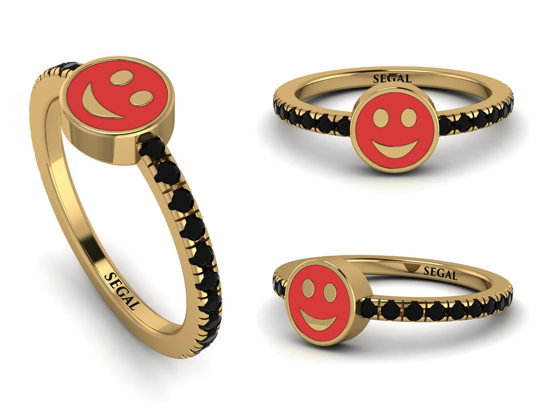 Elegant Enamel Smile Black Diamond Ring - Smile No. 7