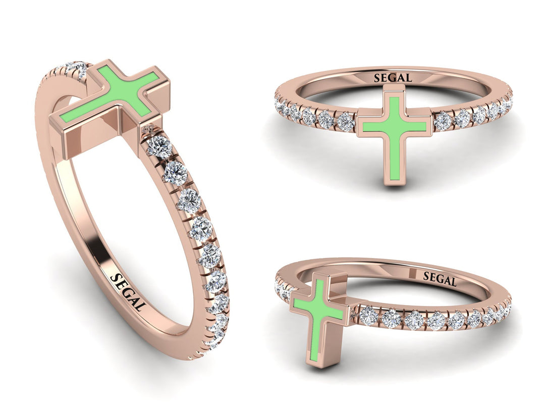 Elegant Enamel Cross Diamond Ring - Cross No. 2