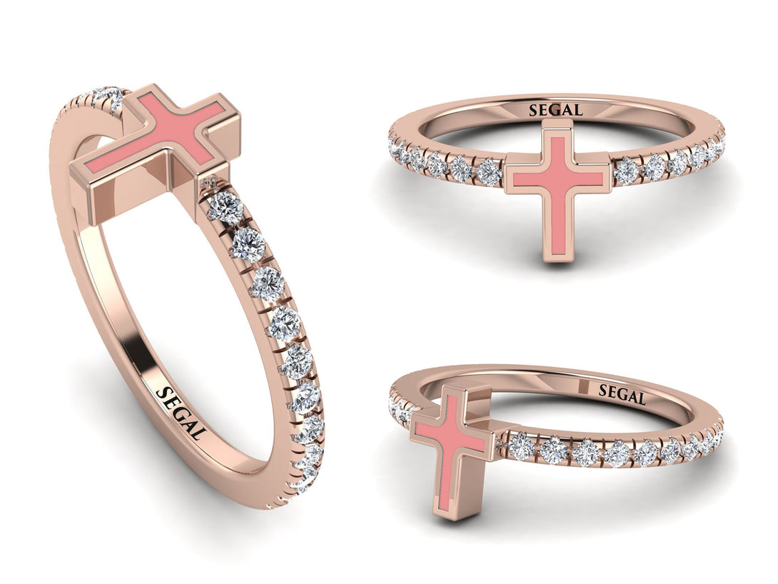 Elegant Enamel Cross Diamond Ring - Cross No. 2