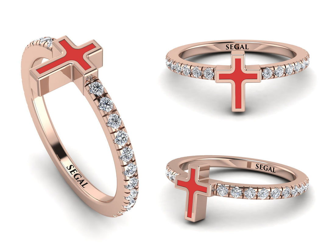 Elegant Enamel Cross Diamond Ring - Cross No. 2