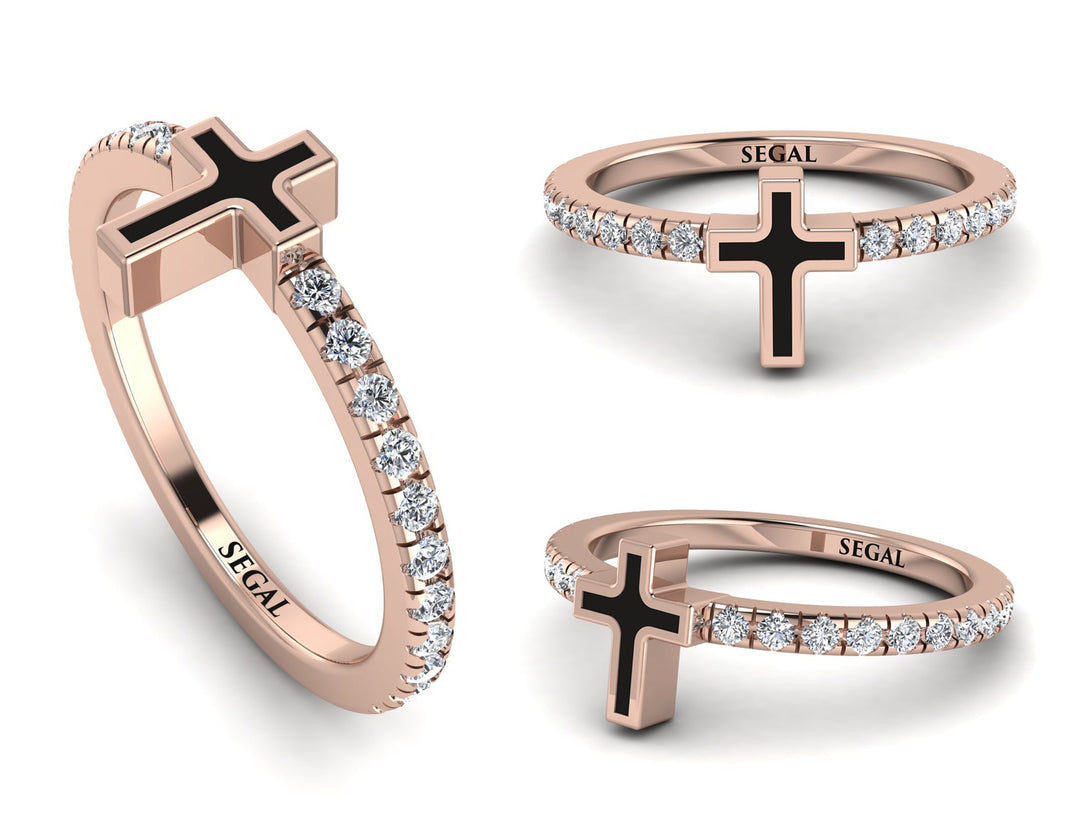 Elegant Enamel Cross Diamond Ring - Cross No. 2