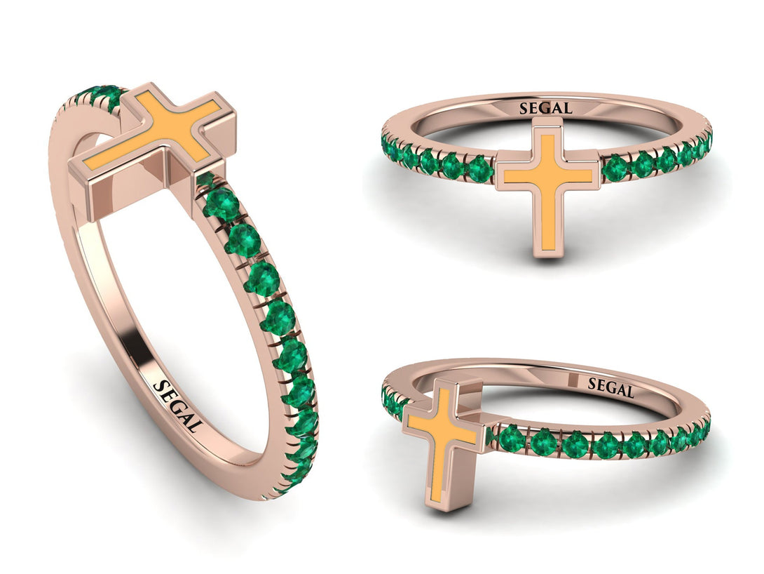 Elegant Enamel Cross Emerald Ring - Cross No. 5
