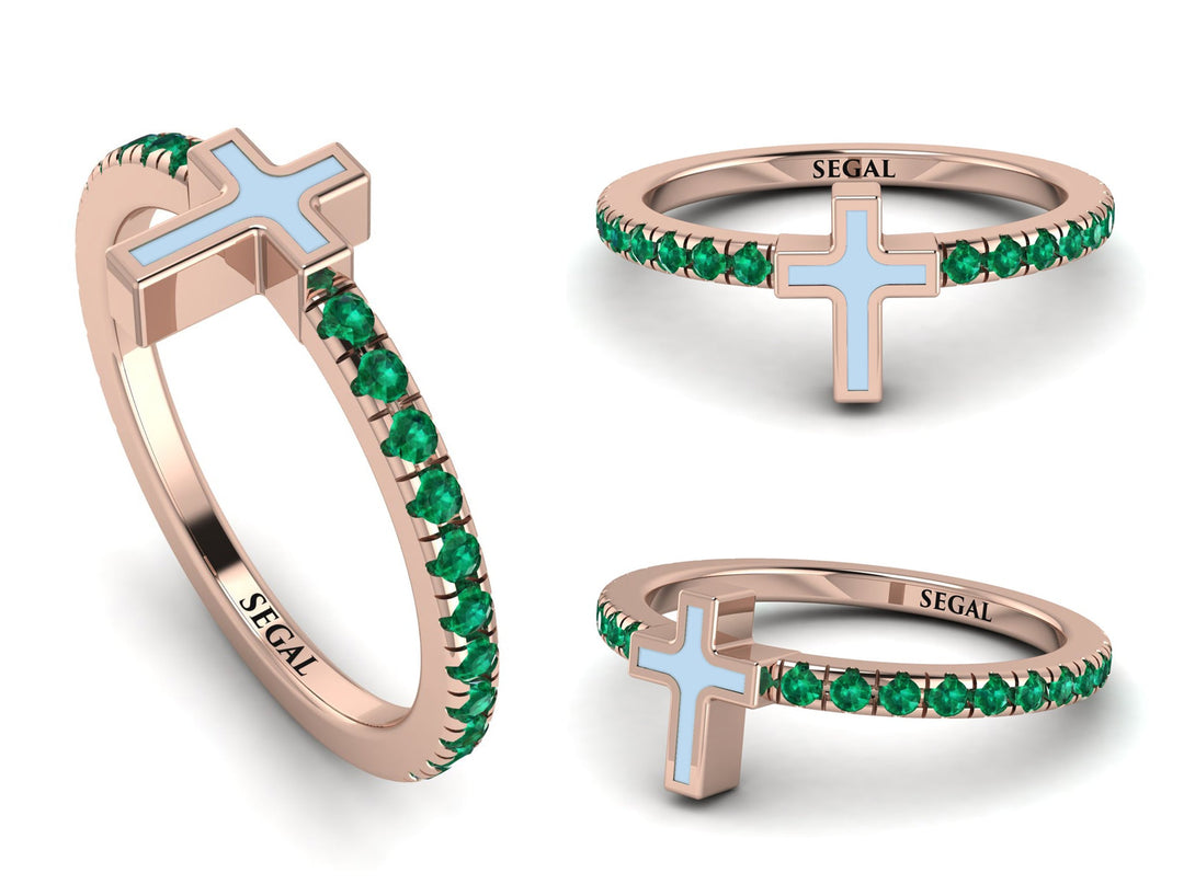 Elegant Enamel Cross Emerald Ring - Cross No. 5