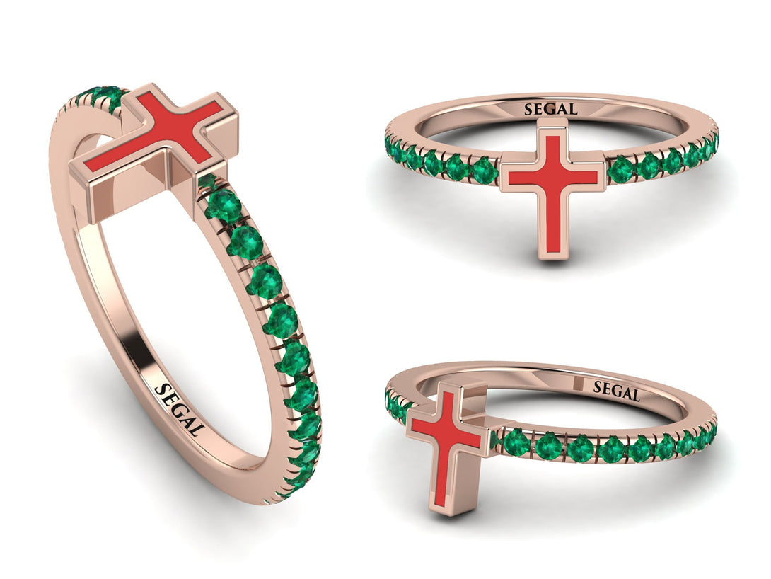 Elegant Enamel Cross Emerald Ring - Cross No. 5
