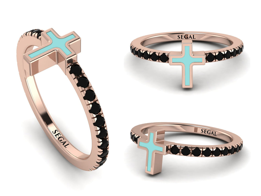Elegant Enamel Cross Black Diamond Ring - Cross No. 8