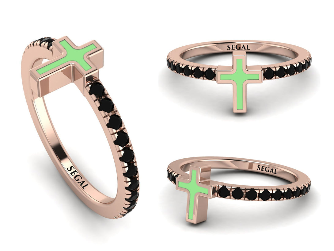 Elegant Enamel Cross Black Diamond Ring - Cross No. 8