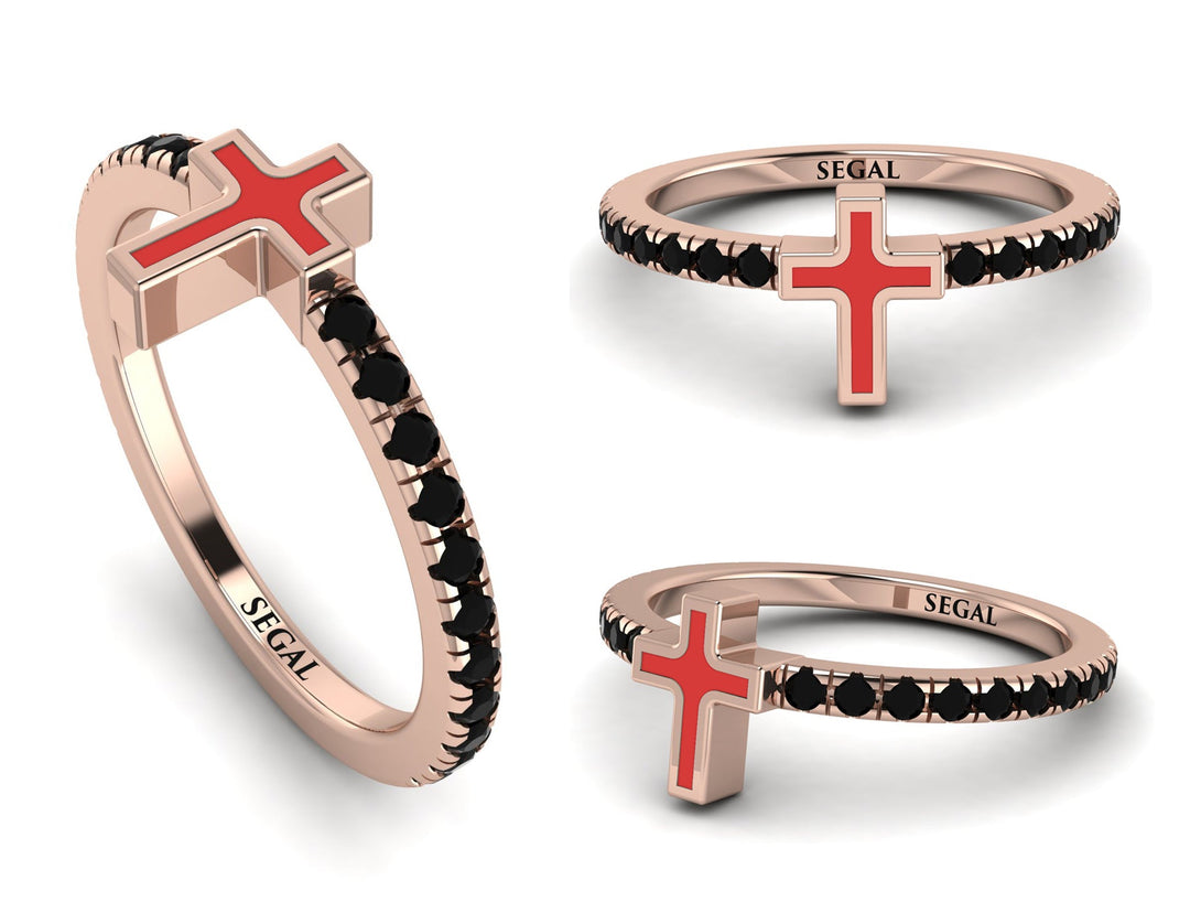 Elegant Enamel Cross Black Diamond Ring - Cross No. 8