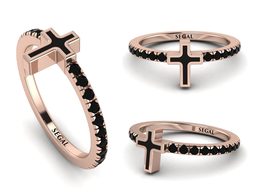 Elegant Enamel Cross Black Diamond Ring - Cross No. 8