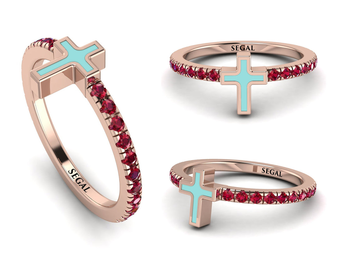 Elegant Enamel Cross Ruby Ring - Cross No. 11
