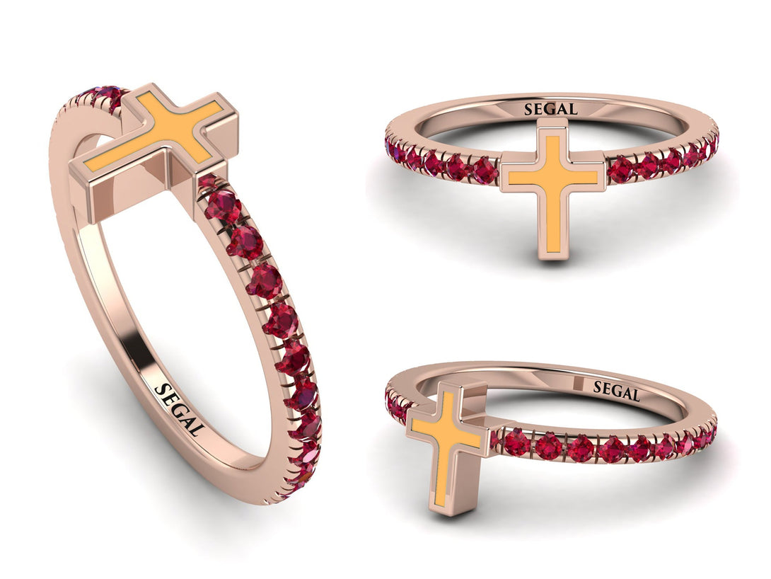 Elegant Enamel Cross Ruby Ring - Cross No. 11