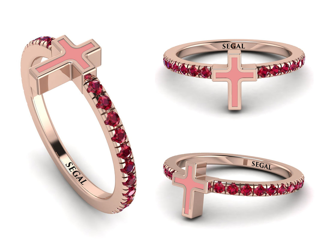 Elegant Enamel Cross Ruby Ring - Cross No. 11