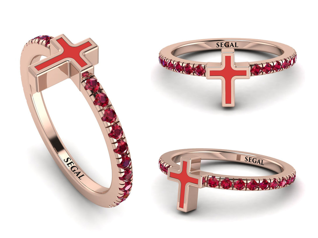 Elegant Enamel Cross Ruby Ring - Cross No. 11