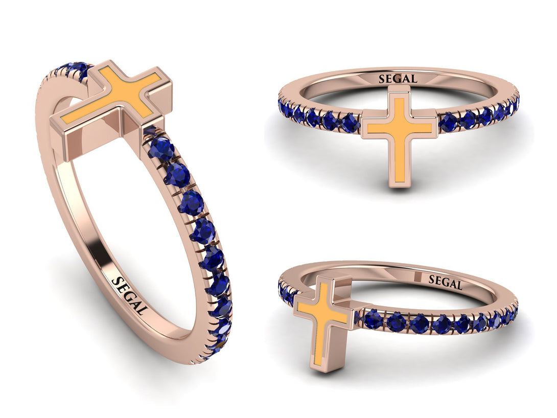 Elegant Enamel Cross Sapphire Ring - Cross No. 14