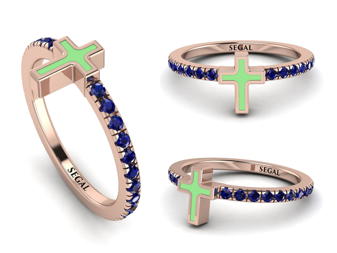 Elegant Enamel Cross Sapphire Ring - Cross No. 14