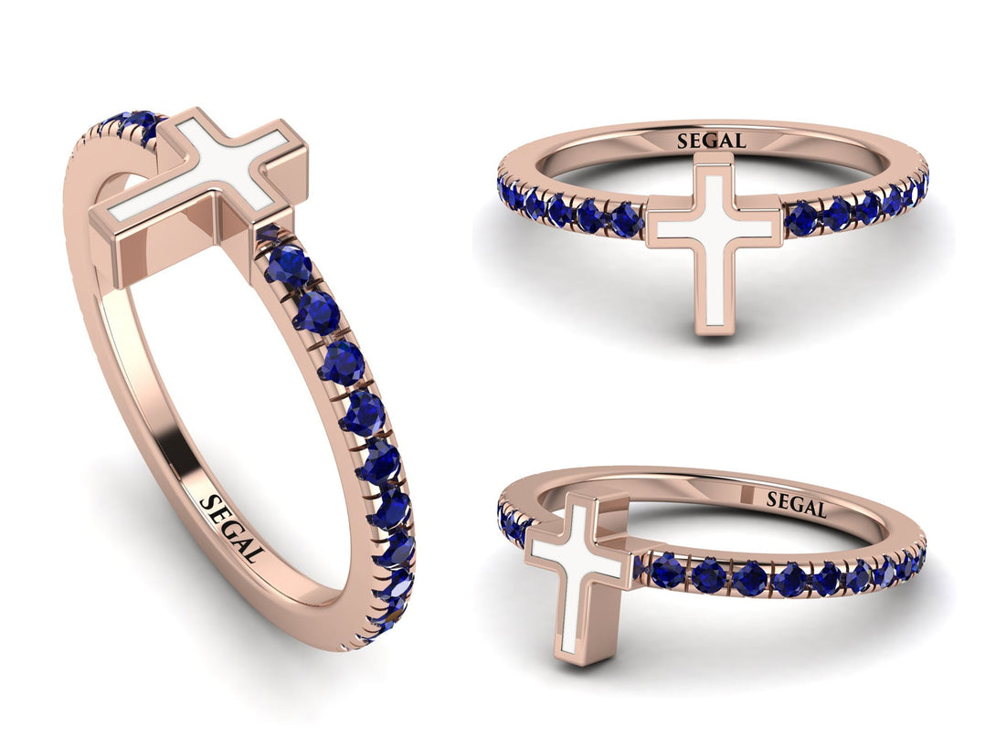 Elegant Enamel Cross Sapphire Ring - Cross No. 14