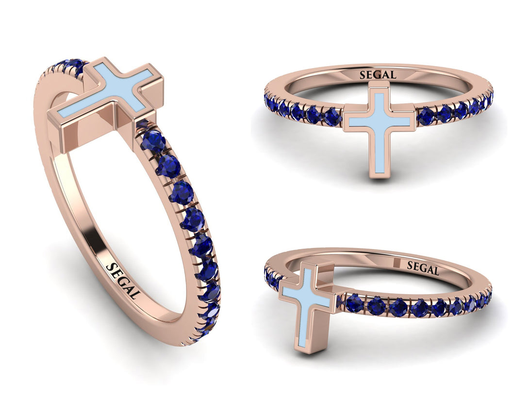 Elegant Enamel Cross Sapphire Ring - Cross No. 14