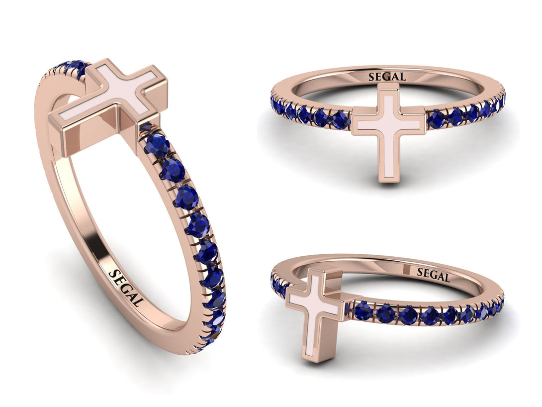 Elegant Enamel Cross Sapphire Ring - Cross No. 14