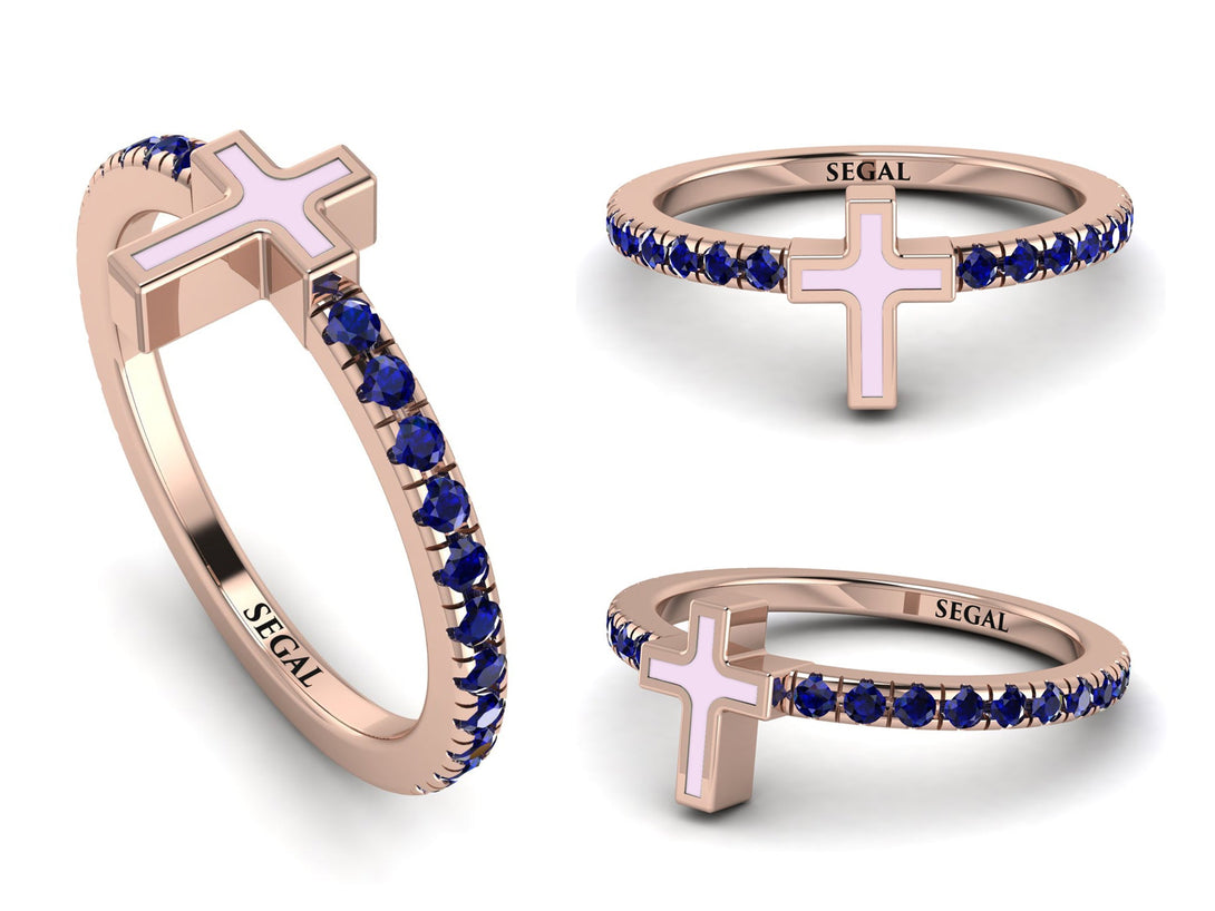 Elegant Enamel Cross Sapphire Ring - Cross No. 14