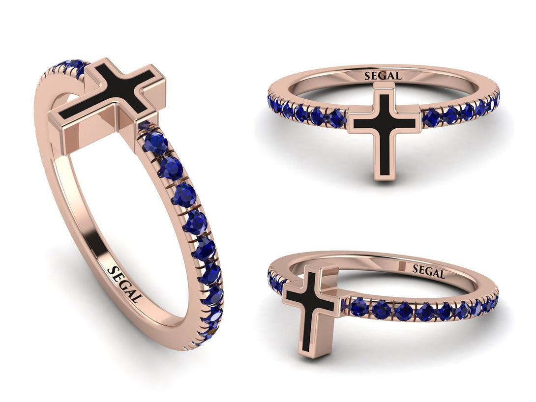 Elegant Enamel Cross Sapphire Ring - Cross No. 14