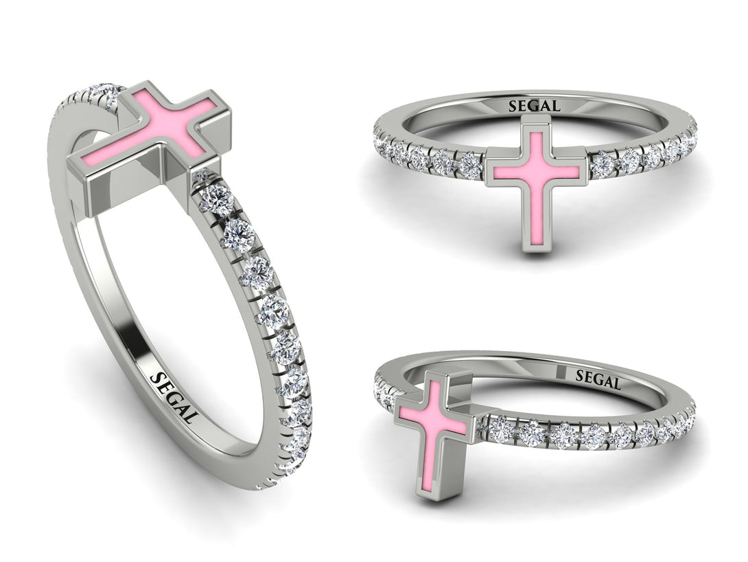Elegant Enamel Cross Diamond Ring - Cross No. 3