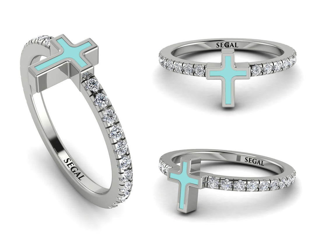 Elegant Enamel Cross Diamond Ring - Cross No. 3