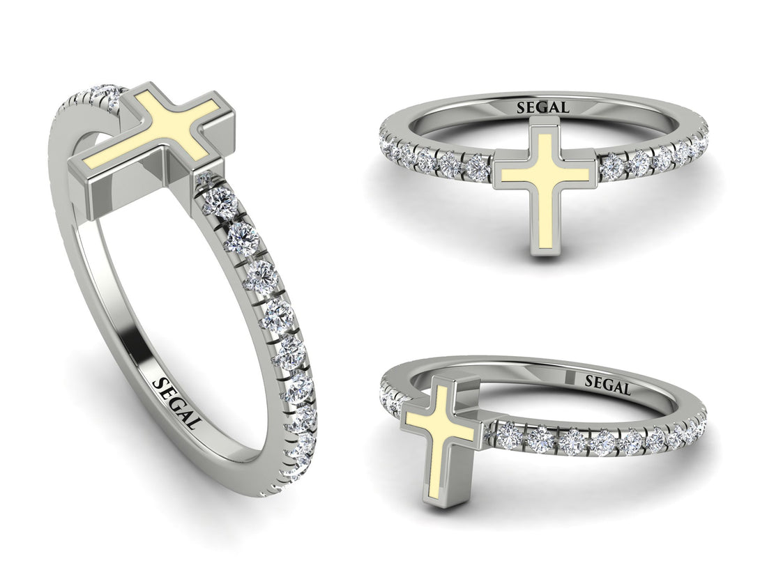 Elegant Enamel Cross Diamond Ring - Cross No. 3