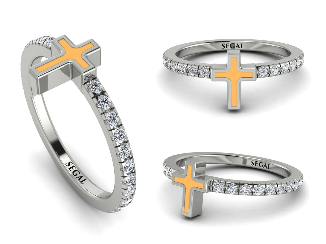 Elegant Enamel Cross Diamond Ring - Cross No. 3