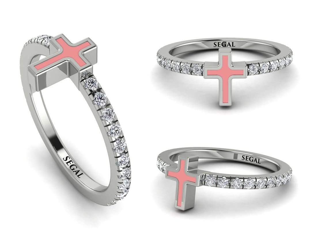 Elegant Enamel Cross Diamond Ring - Cross No. 3
