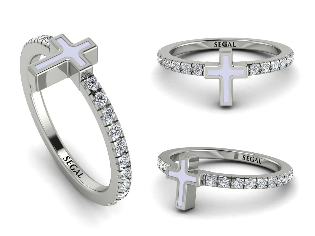 Elegant Enamel Cross Diamond Ring - Cross No. 3
