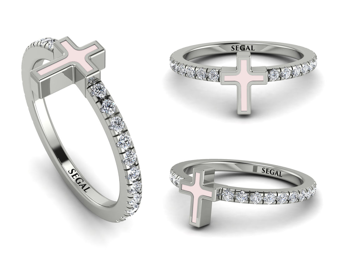Elegant Enamel Cross Diamond Ring - Cross No. 3