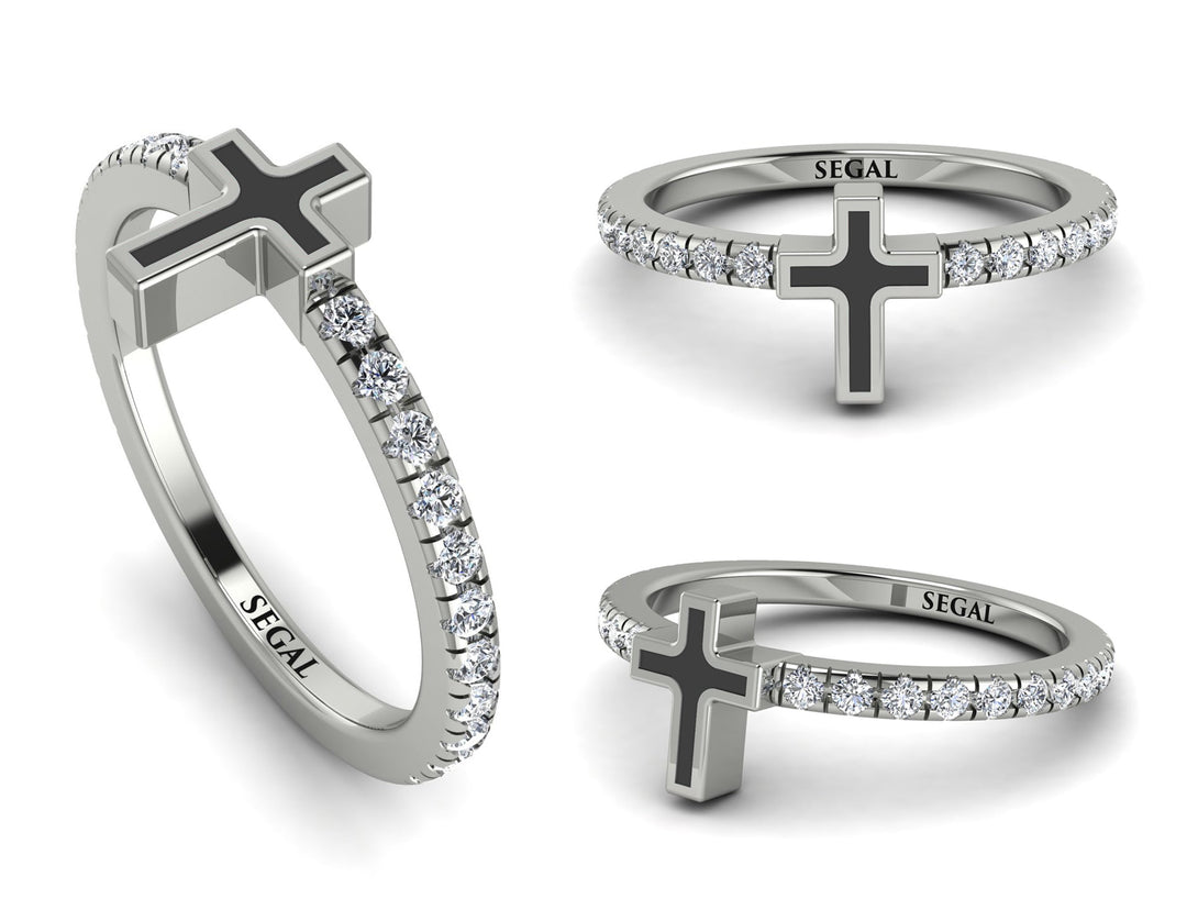 Elegant Enamel Cross Diamond Ring - Cross No. 3