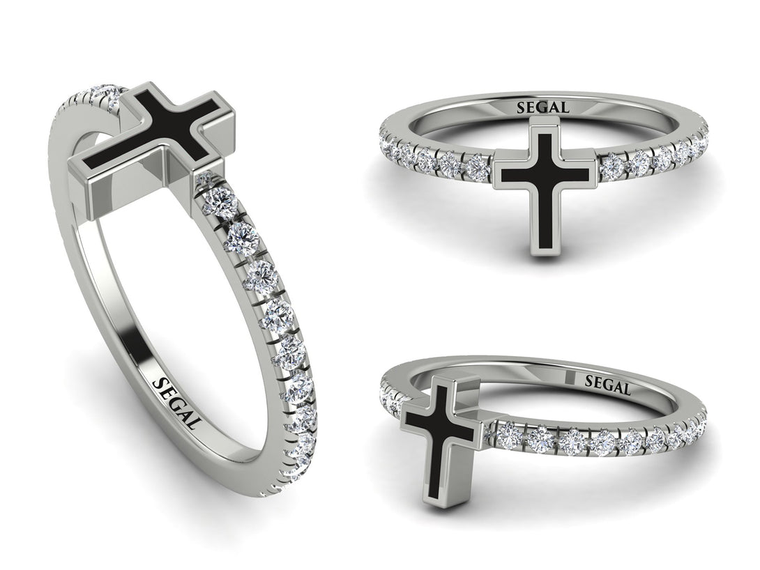 Elegant Enamel Cross Diamond Ring - Cross No. 3