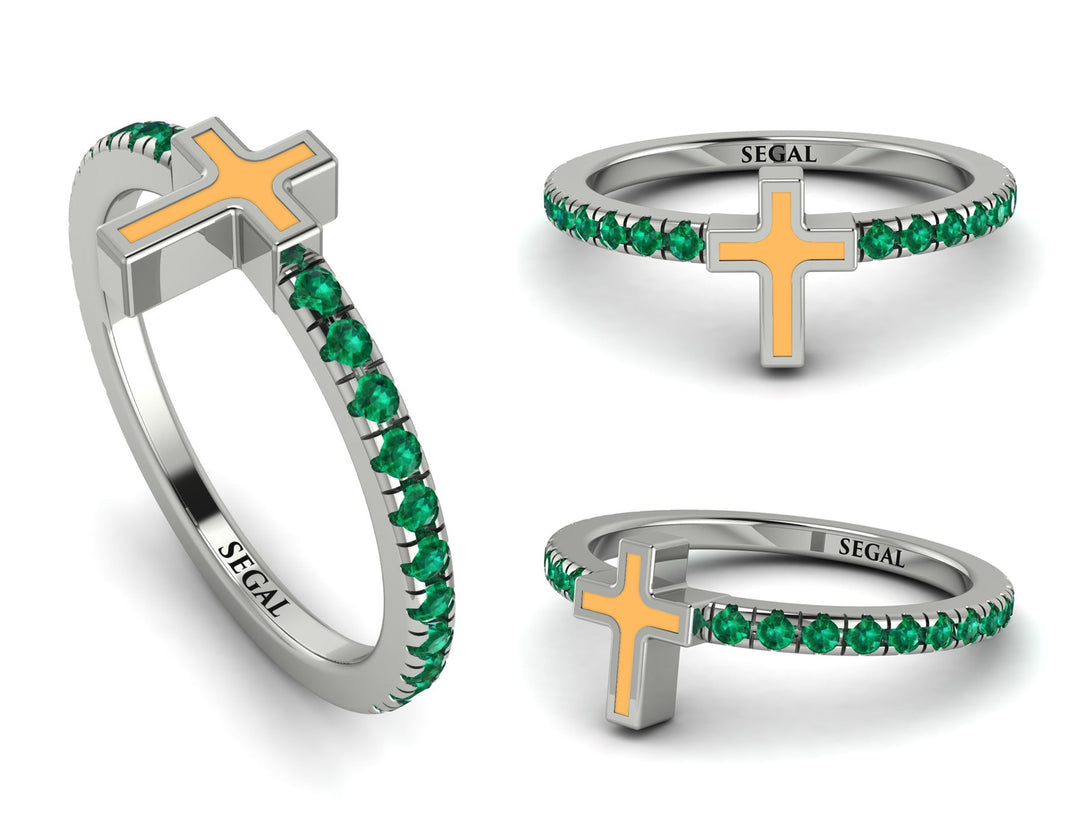 Elegant Enamel Cross Emerald Ring - Cross No. 6