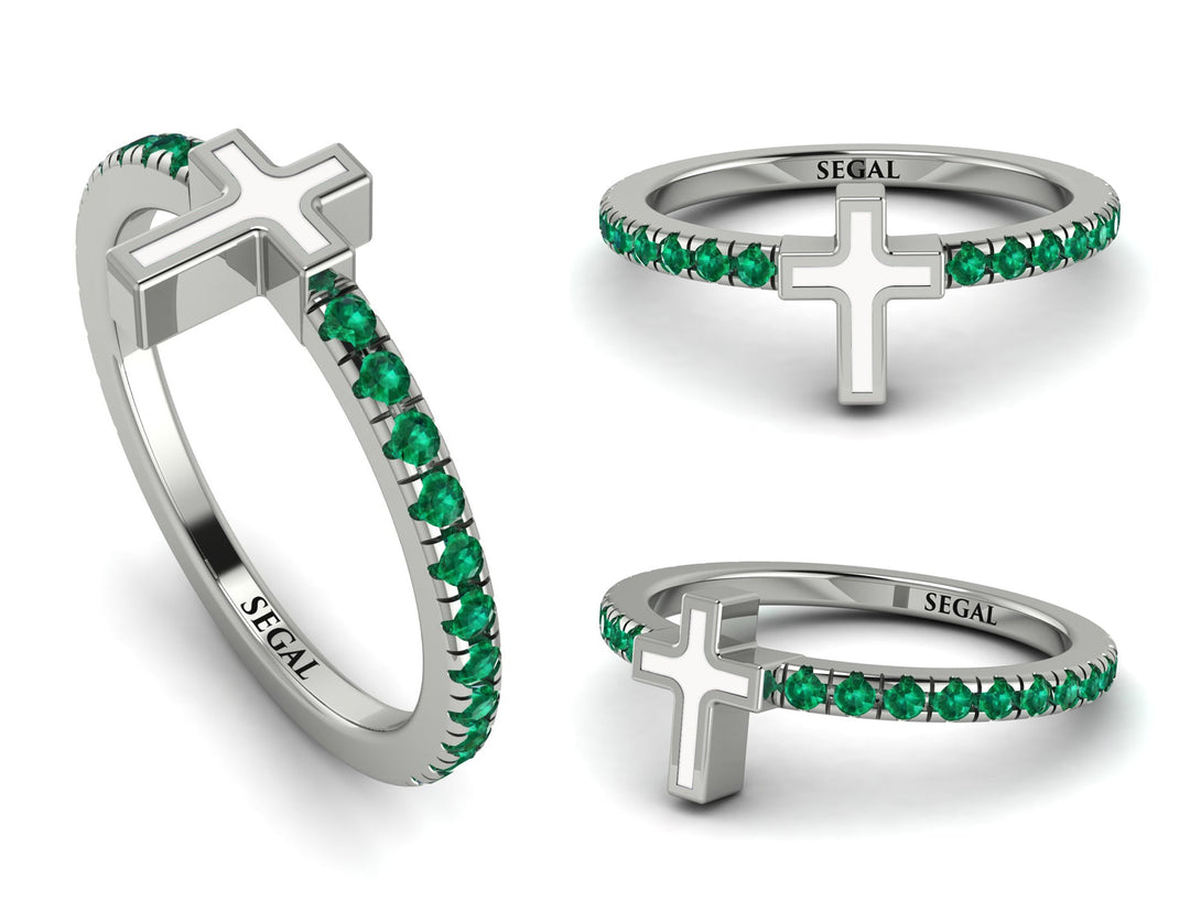 Elegant Enamel Cross Emerald Ring - Cross No. 6