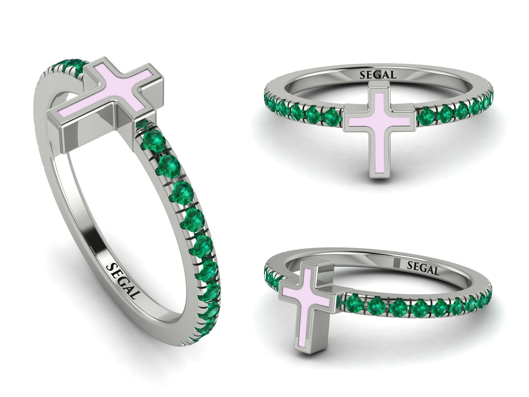Elegant Enamel Cross Emerald Ring - Cross No. 6