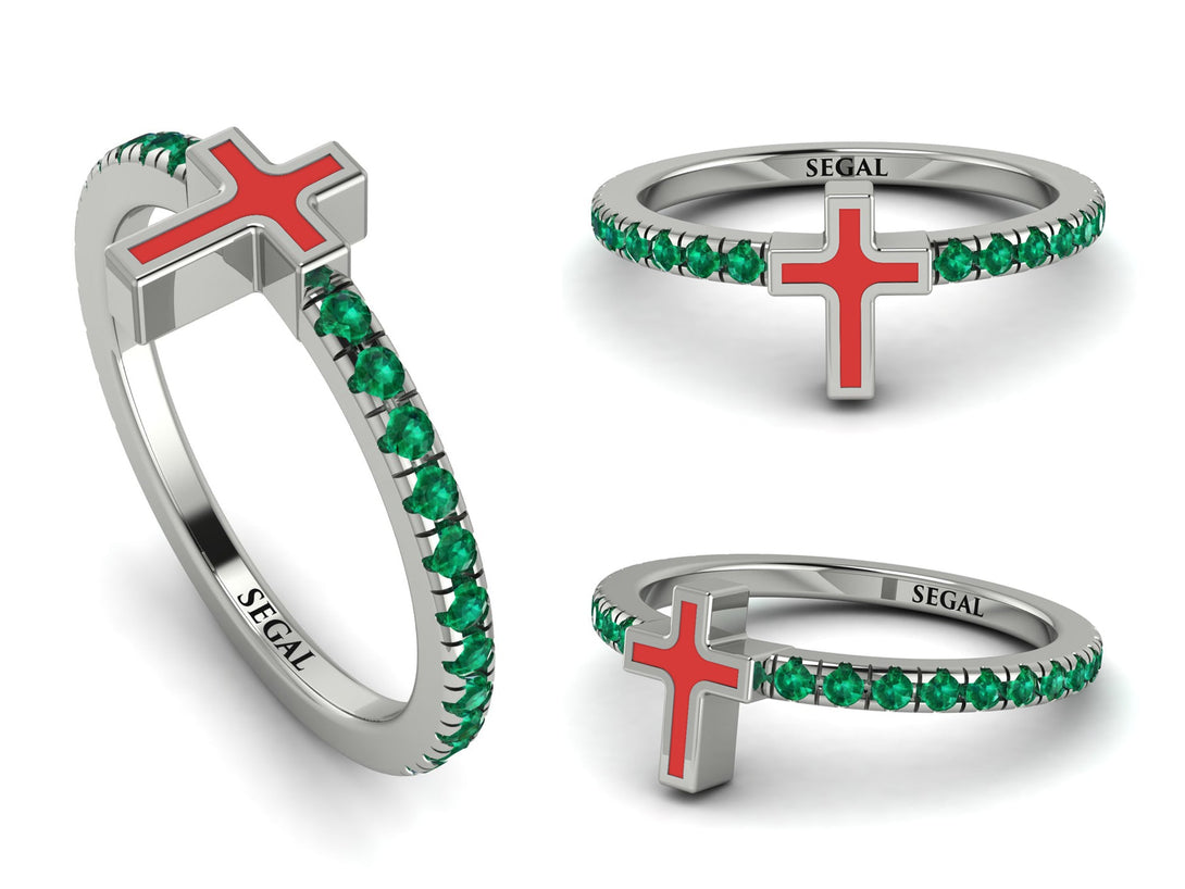 Elegant Enamel Cross Emerald Ring - Cross No. 6