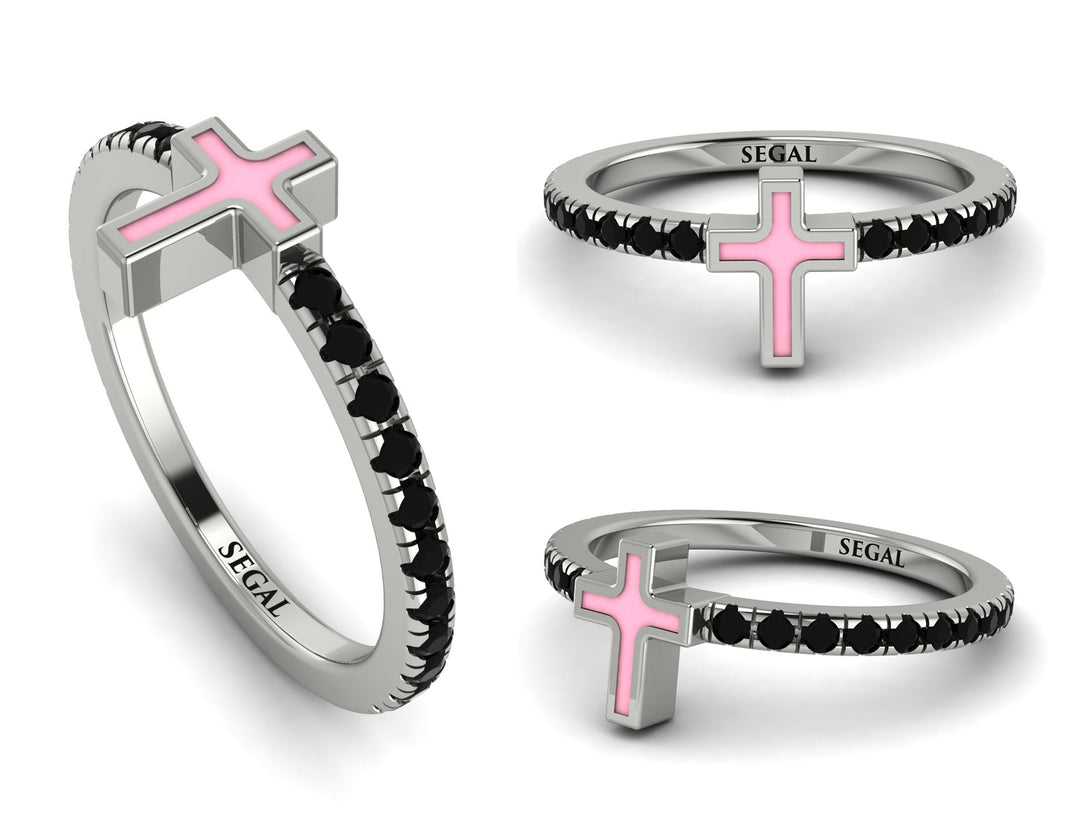 Elegant Enamel Cross Black Diamond Ring - Cross No. 9