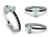 Elegant Enamel Cross Black Diamond Ring - Cross No. 9 image 1