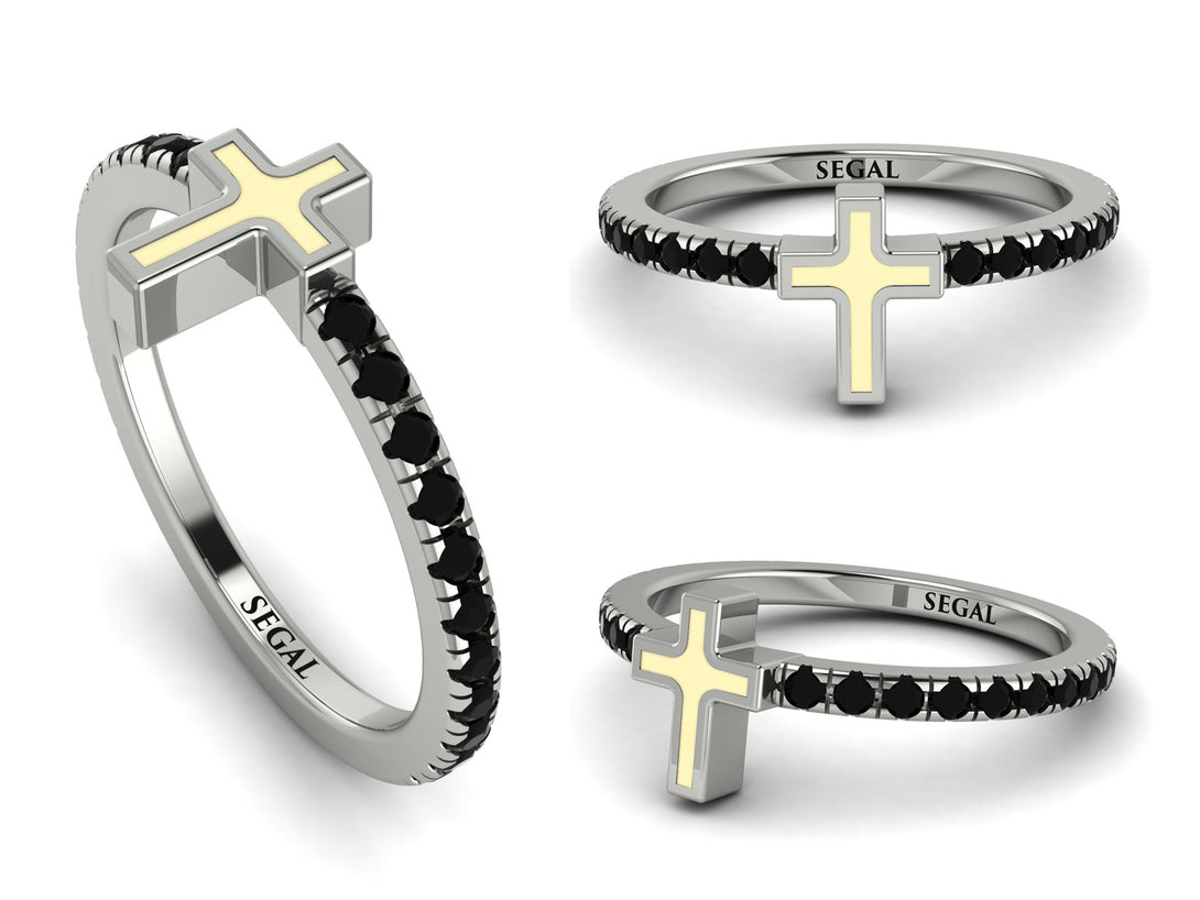 Elegant Enamel Cross Black Diamond Ring - Cross No. 9