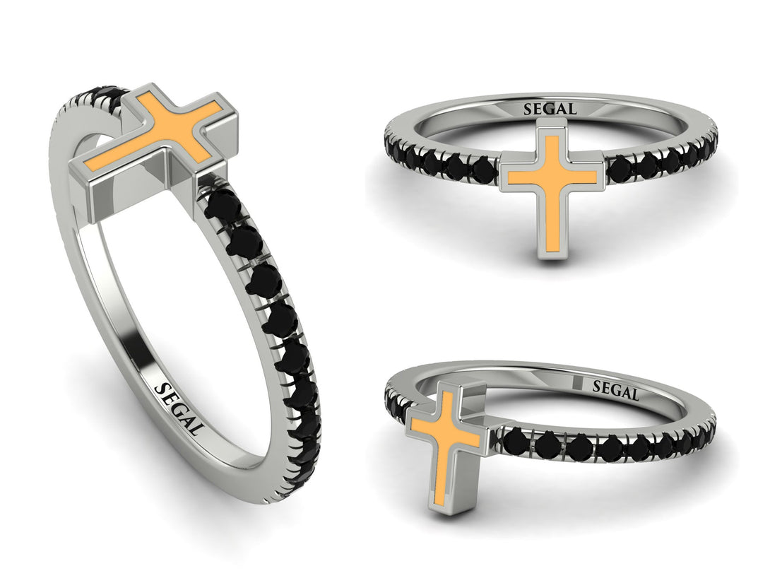 Elegant Enamel Cross Black Diamond Ring - Cross No. 9