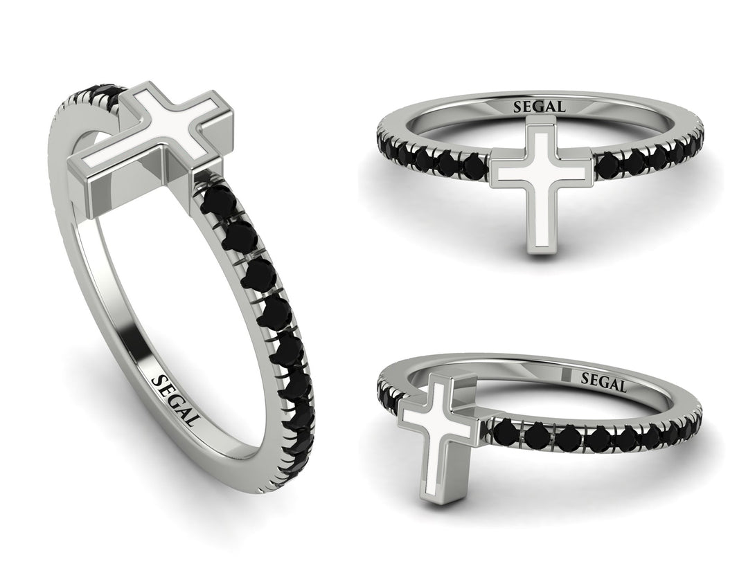 Elegant Enamel Cross Black Diamond Ring - Cross No. 9